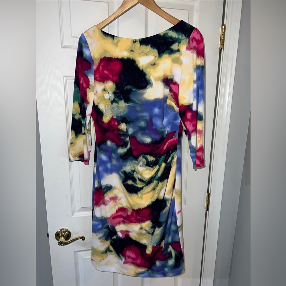 Eliza J Womens Size 10 Floral Long Sleeve Rousing Midi Straight Dress Colorful